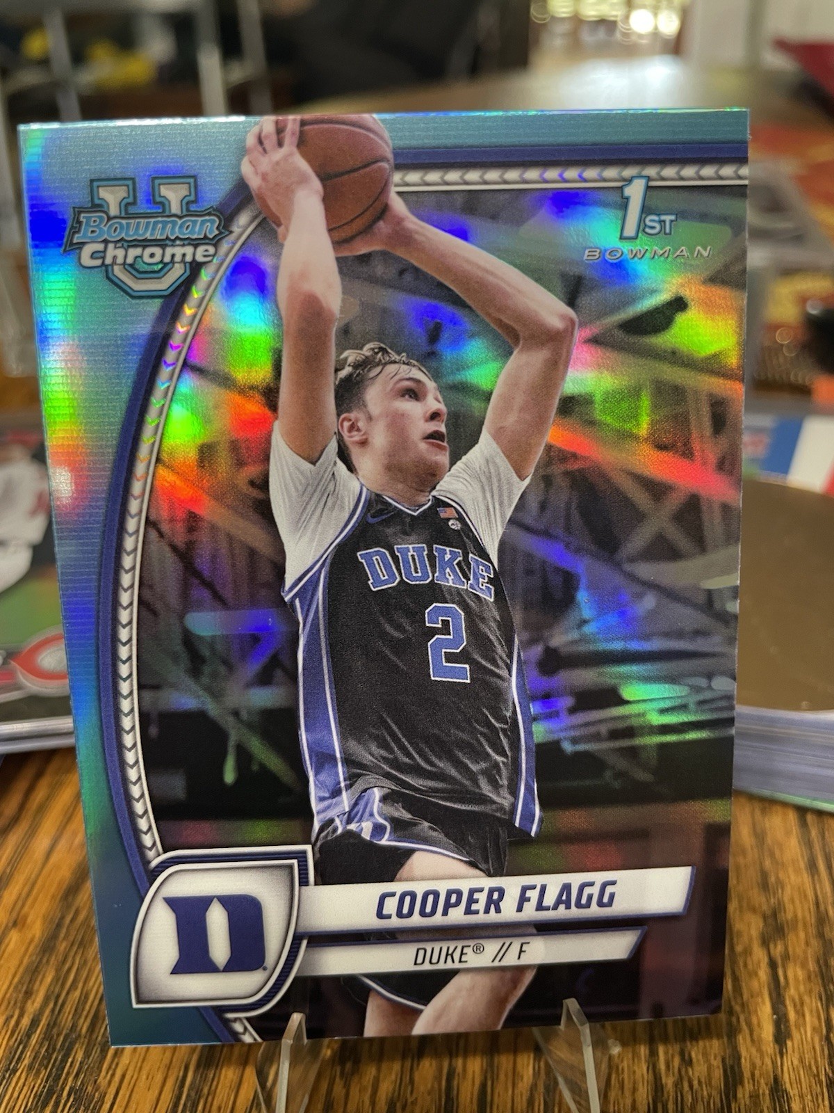 2024-25 Bowman Chrome University #16 Cooper Flagg 1st Sky Blue Refractor Duke