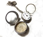 ANTIQUE BRITISH STERLING SILVER VERGE FUSEE POCKET WATCH WITH STERLING CHAIN FOB — photo 4