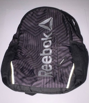 REEBOK Unisex Medium Backpack Black/Gray Geometric Zip Padded Adjustable Straps