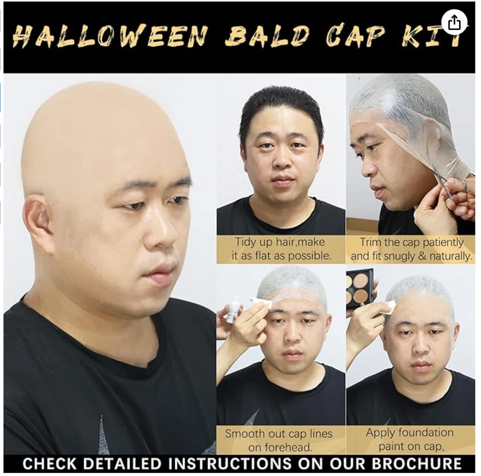 Хэллоуин лысые шапки костюм набор для взрослых и детей - реалистичный латекс лысая голова Ca - Изображение 3 из 4