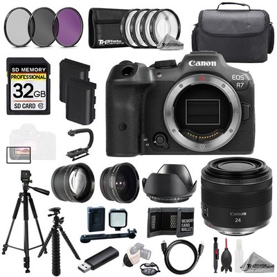 Canon EOS R7 + RF 24mm f/1.8 Macro IS STM Lens +32GB+Ext Bat+9PC Filtr-MEGA Kit