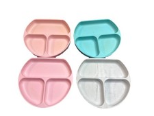 Bumkins Silicone Grip Divided Plate For Babies  Toddlers Suction Base 4 pc