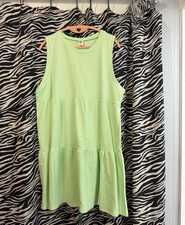 Sew In Love Green Solid Tiered Knit Shift Dress Round Neck Sleeveless, Size L