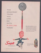 1957 Print Ad Scripto Super Dollar Ball Pen Giant Cartridge Refill Unicycle