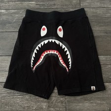 A BATHING APE BAPE BLACK COTTON SHARK FACE SWEAT SHORTS HEAVYWEIGHT CAMO SZ S