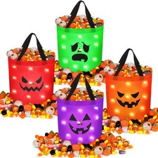 4pcs LED Light-Up Halloween Trick or Treat Buckets - Spooky, Colorful Design