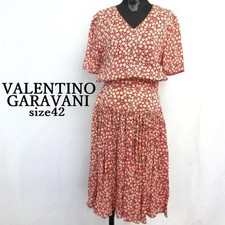 Valentino Garavani Floral Dress Red Size 42 V-Neck Long Sleeve
