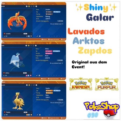  EVENT SHINY GALAR LAVADOS, ARKTOS & ZAPDOS  | Pokemon Karmesin/Purpur