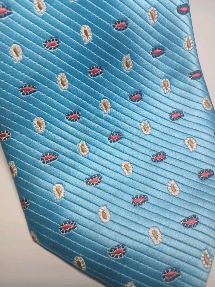 Corbata de seda azul aguamarina Firenze punto cachemir jacquard tejida Italia para hombre lujo Foto 2 de 4