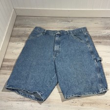 Vintage Wrangler Blue Denim Heavy Carpenter Shorts Baggy Wide Leg Jorts W32