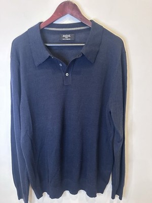 Method Men's Long Sleeve Knit Polo Sweater Navy Blue Size Large