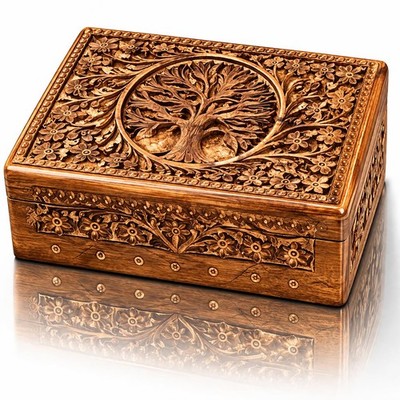 Great Gift Handmade Decorative Wooden Jewelry With Tree Of Life Carving Jewel...