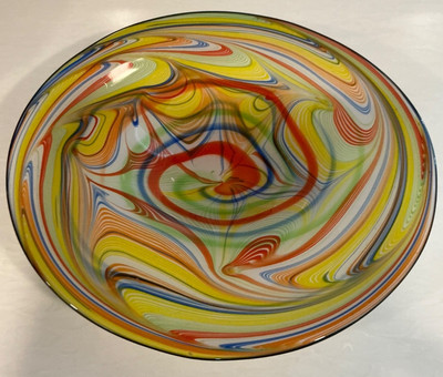 Large Art Glass Bowl/Dish/Plate Rainbow Swirl Piece 13'' - HEAVY 