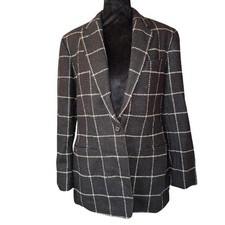VTG Ralph Lauren grey windowpane wool blazer Size 12