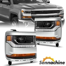 Chrome Headlights For 2016-2018 Chevy Silverado 1500 w/ DRL HID/Xenon Headlamps