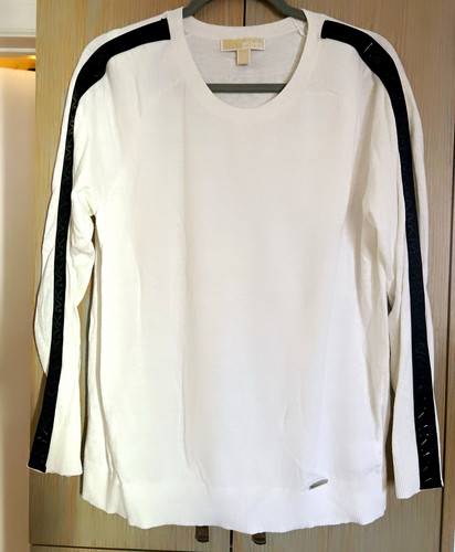 MICHAEL Michael Kors Women's White/Black Colorblock Logo Knit Sweater M