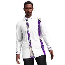Men s Dashiki Shirt African Print Long Sleeve Slim Fit for Wedding Party