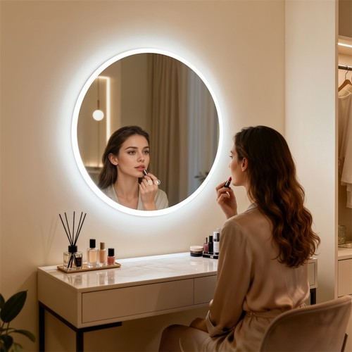 28” Smart Round Lighted Backlit Bathroom Mirror Wall Illuminated Vanity Mirror - Afbeelding 4 van 16