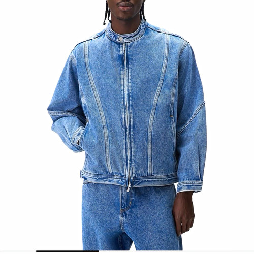 Kith Men's Blue Jean Jacket Size M Band Collar Zip Front Pockets