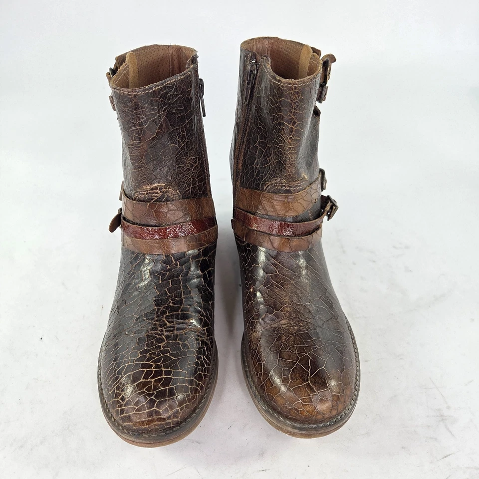 Nicola Barbato 皮革踝靴 US 7.5 棕色压花皮革扣骑手  — 第 3/4 张图片