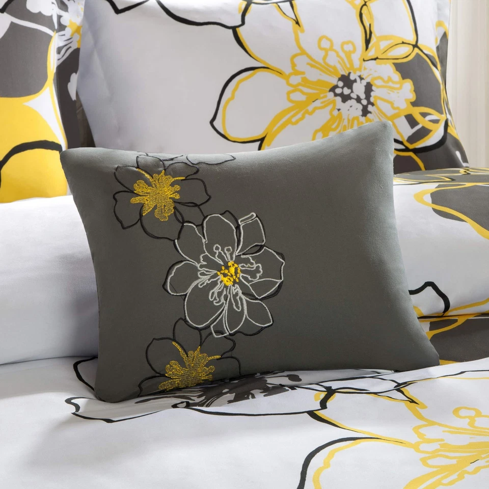Allison Yellow Grey Floral Queen Comforter Set Bedding Soft Microfiber - Image 4 of 4