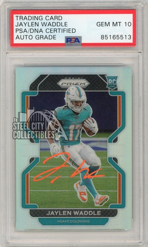Jaylen Waddle 2021 Panini Prizm Silver Auto Rookie Card #338 PSA/DNA 10 (Orange)
