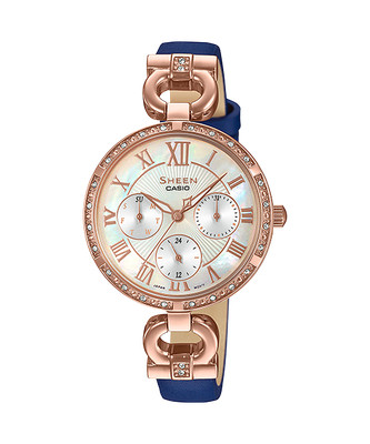 Casio Sheen Date Day And 24-Hour Indicator Blue Leather Band  SHE-3067PGL-7A