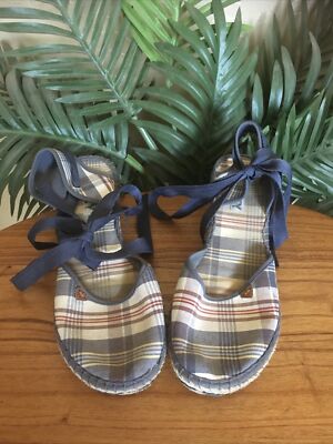 Roxy Macrame Wedge Plaid Espadrille Lace Up Shoes. Womens 10.
