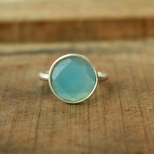 Natural Aqua Chalcedony Gemstone Ring 925 Sterling Silver Handmade Artisan Ring