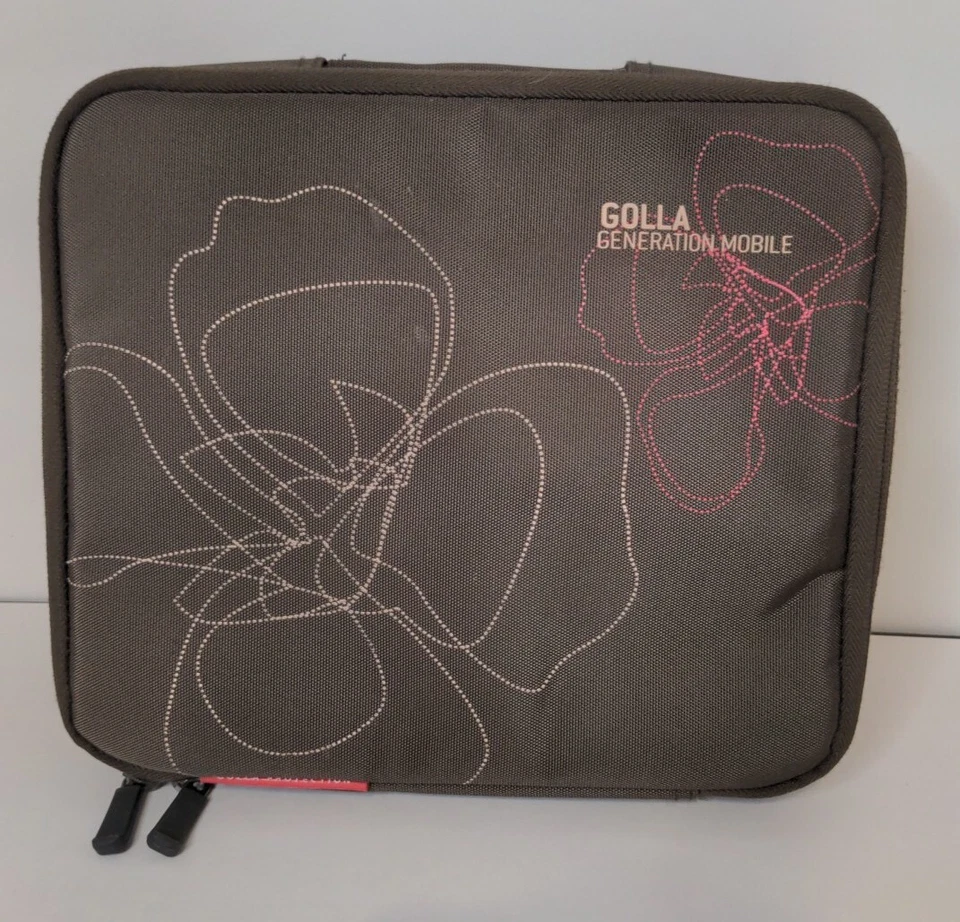 Golla Móvil Laptop Tablet Electrónica Funda Estuche Marrón Floral Cremallera Alrededor Foto 2 de 4