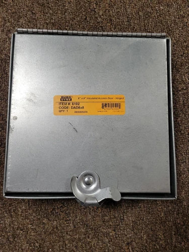 NEW 8" X 8" DURO DYNE CAM LOCK HINGED ACCESS DOOR, NEW OPEN BOX