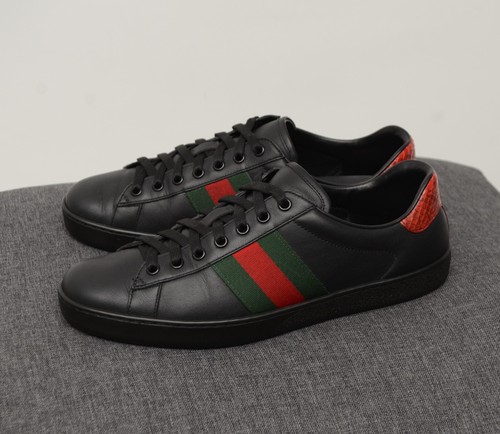 Scarpe sneakers uomo autentiche Gucci Ace pelle nera taglia UK 8,US 9,EU 42 - Foto 3 di 17