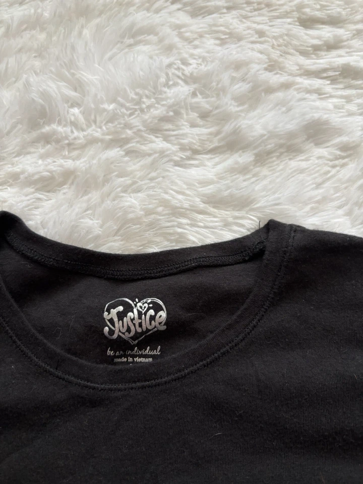Justice girls sz. 16 black short sleeved tee. Cute, grt. shape - Image 2 of 4