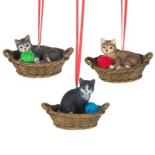 Cat in Basket w/Yarn Ornament