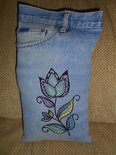 Hippie, Bohemian UPCYCLED JEAN POCKET PILLOW, Gypsy Flower, Upcycled