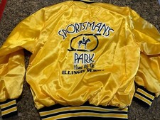 Vintage Sportsman's Park Horse Illinois Satin Bomber Snap USA Yellow Size M