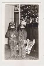 Two Adorable Girls Goofily Masked by the Christmas Tree Unusual Snapshot Photo