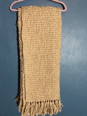 Pottery Barn Knit Fringed Acryllic Throw Blanket 50x60 Beige