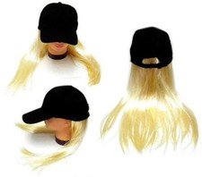 NOVELTY BASEBALL HAT WITH LONG BLONDE HAIR costume dressup ball cap mens women