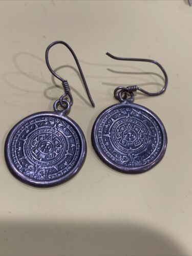 ALPACA SILVER AZTEC CALENDAR Earrings