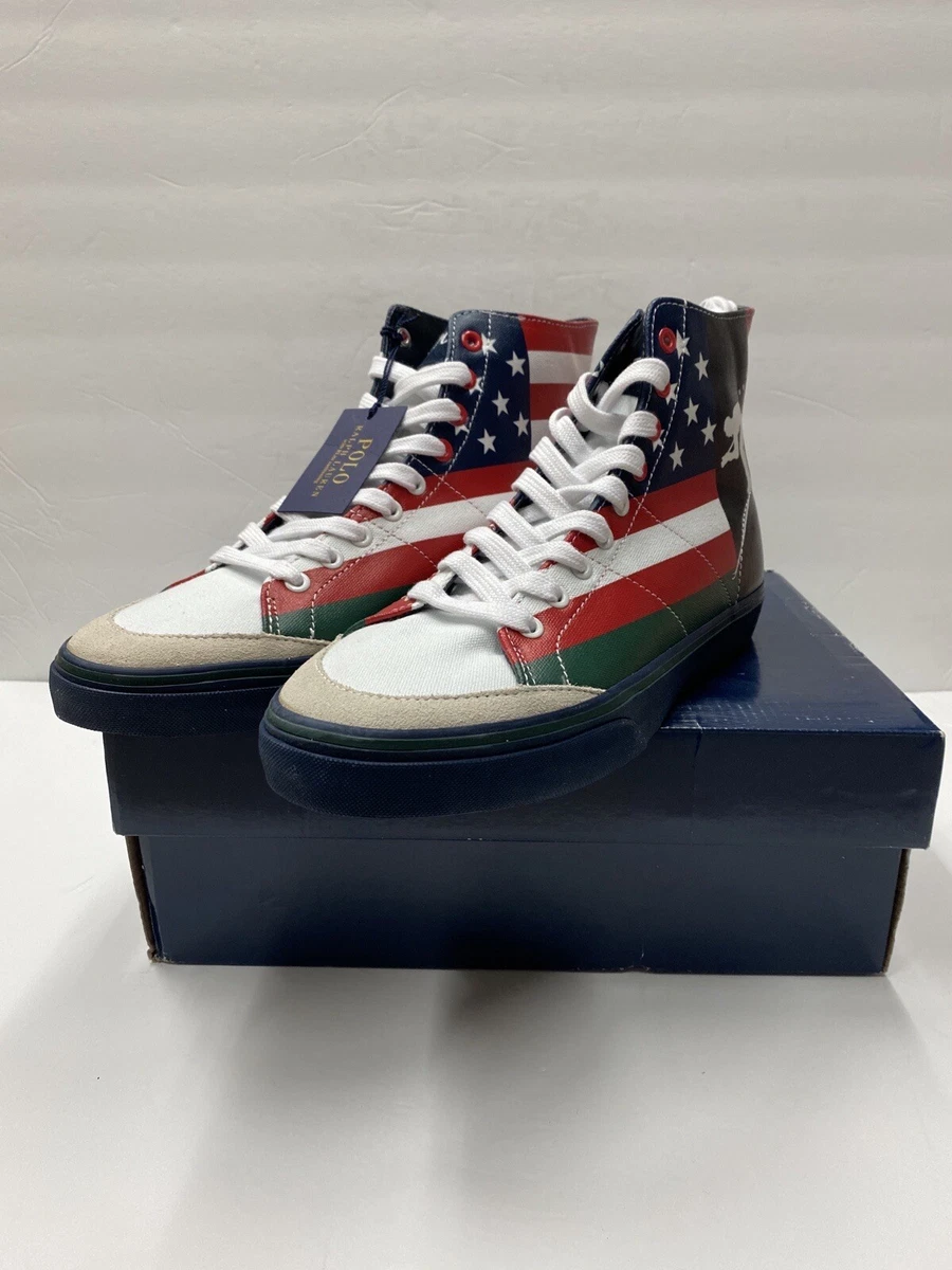 Polo Ralph Lauren Men s Solomon USA American Flag High Top Shoes