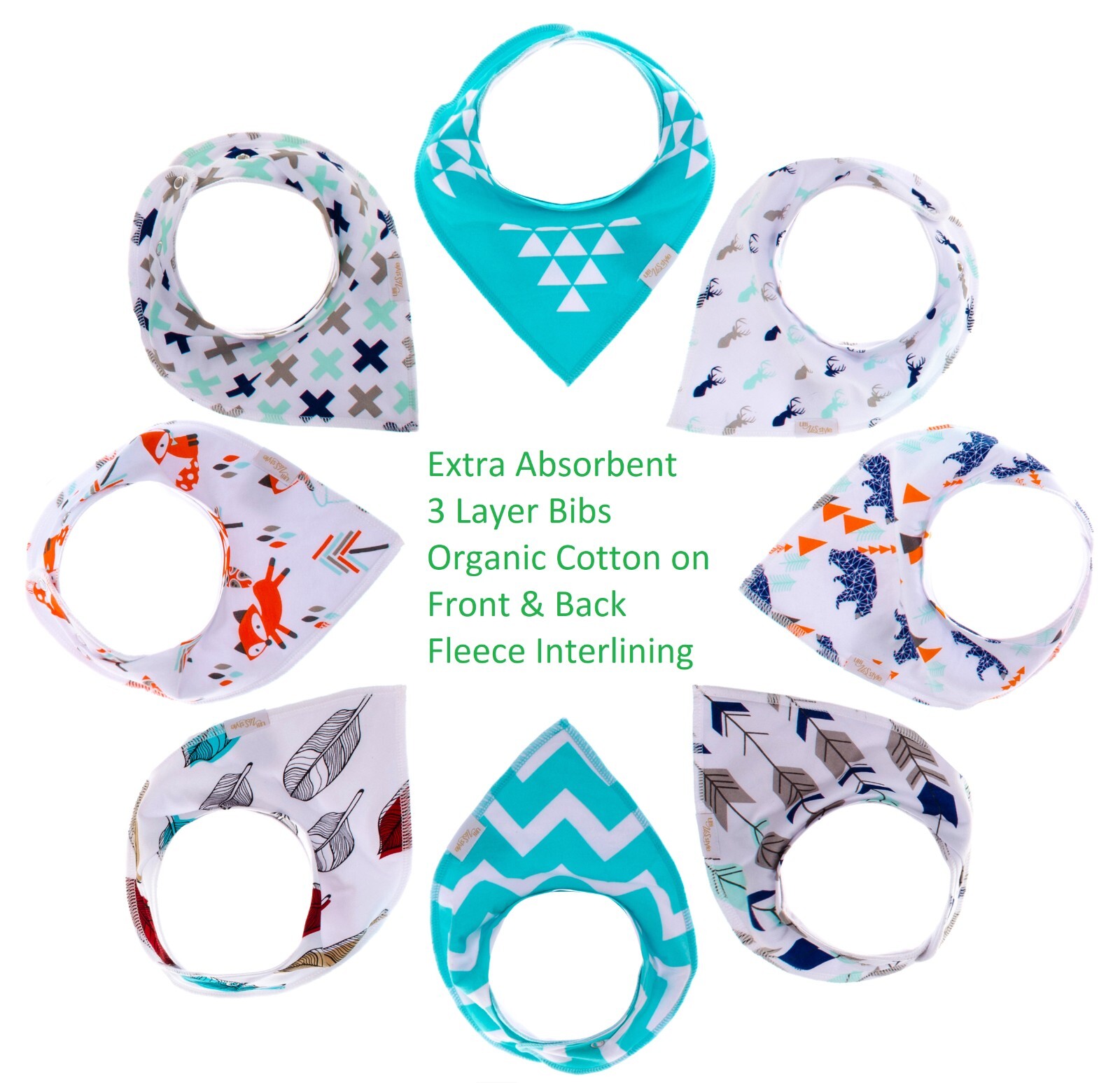 Pack of 8 Baby Bandana Drool Bibs for Boys Girls, Unisex Soft Cotton