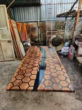 Black Hexagon Honeycomb Epoxy Table, Dining Table, Custom Order Walnut Epoxy Top