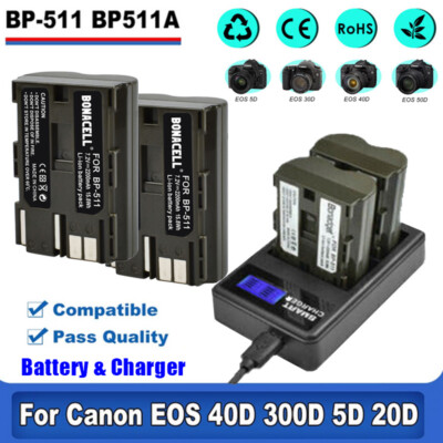 2X For Canon BP-511 Battery / LCD Dual Charger EOS 20D 30D 40D 50D 300D ...