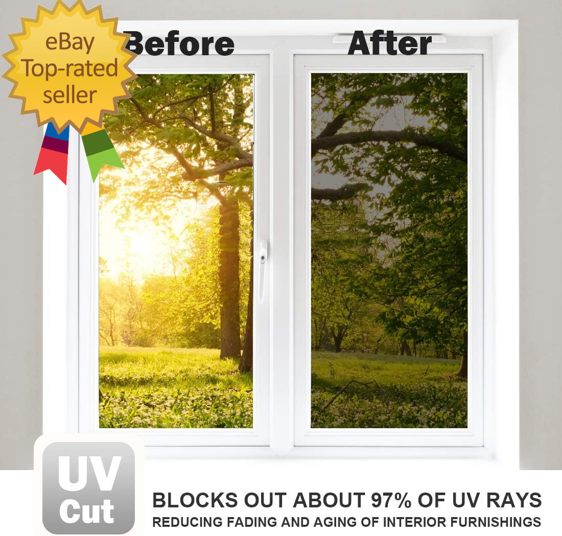 Window Film One Way Mirror Tint Daytime Privacy Static Cling Non-Adhesive