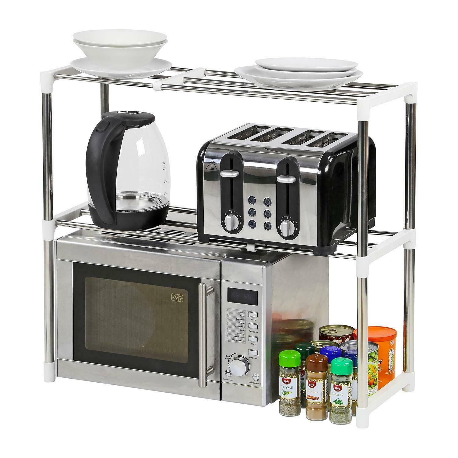 2 TIER STEEL KITCHEN MICROWAVE OVEN STORAGE SHELF SHELVING RACK STAND ORGANISER