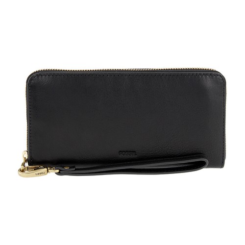 Fossil Black Emma RFID Large Zip Clutch