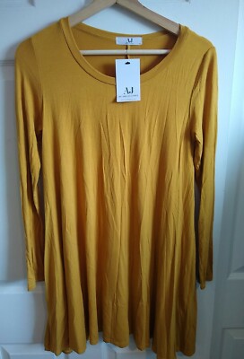 Amelia James Yellow Long Sleeve T-Shirt Casual Dress With Pockets Size S NWT