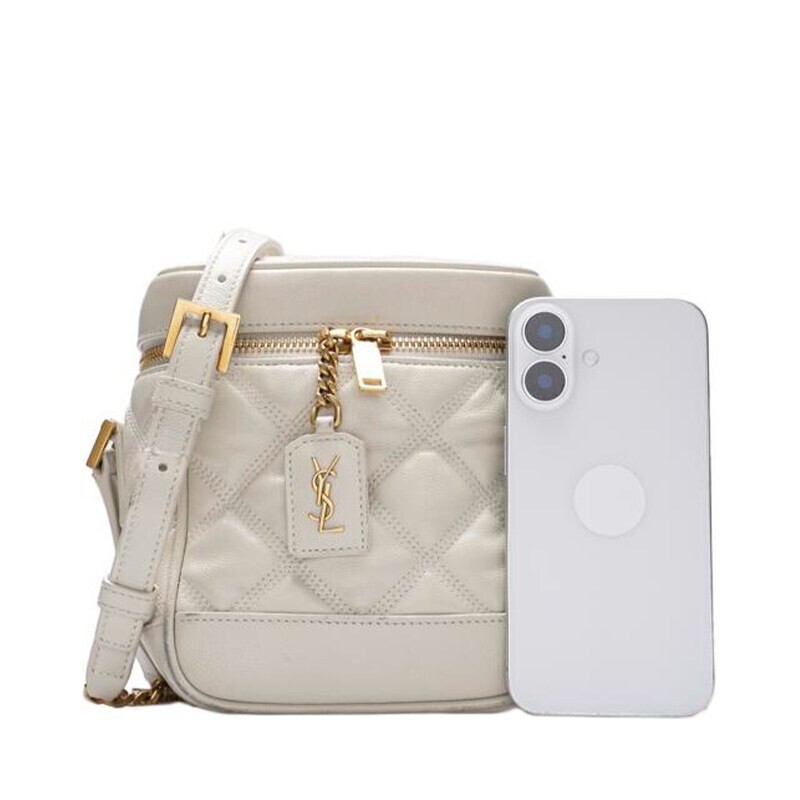 Borsa a tracolla Saint Laurent avorio carré trapuntata vanità