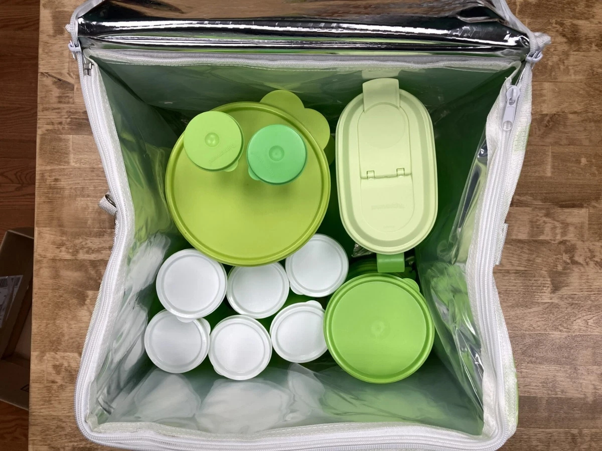 Tupperware Picnic Set Insulated Bag  Plates-Bowls-Cups-Pitcher-Utensils-Green-NEW